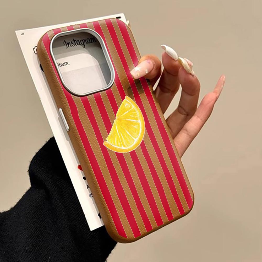 Luxury Red lemon Stripe Phone Case For Samsung Galaxy A16 A35 A54 A55 5G S26 S22 S23 FE S24 Plus S25 Ultra Leather Texture Funda