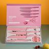 CHUYIREN Kitchen Knife Set, Pink Knife Set, High Carbon Stainless Steel Non-Stick Coated Chef Knife Set with Scissors and Sharpener for Women and Girl