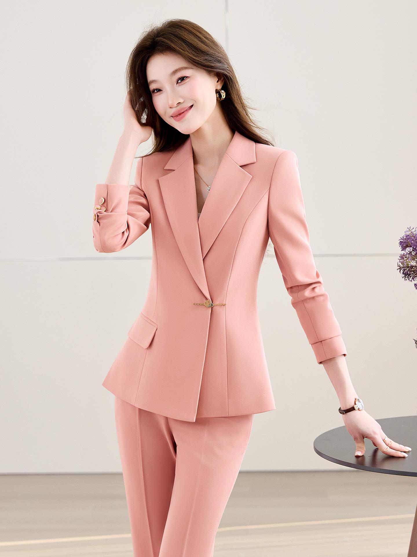 Women s Pink Slim Fit Blazer Suit - 2026 Spring/Autumn Collection, Professional Wear, Waist-Cinching, High-End Feel L