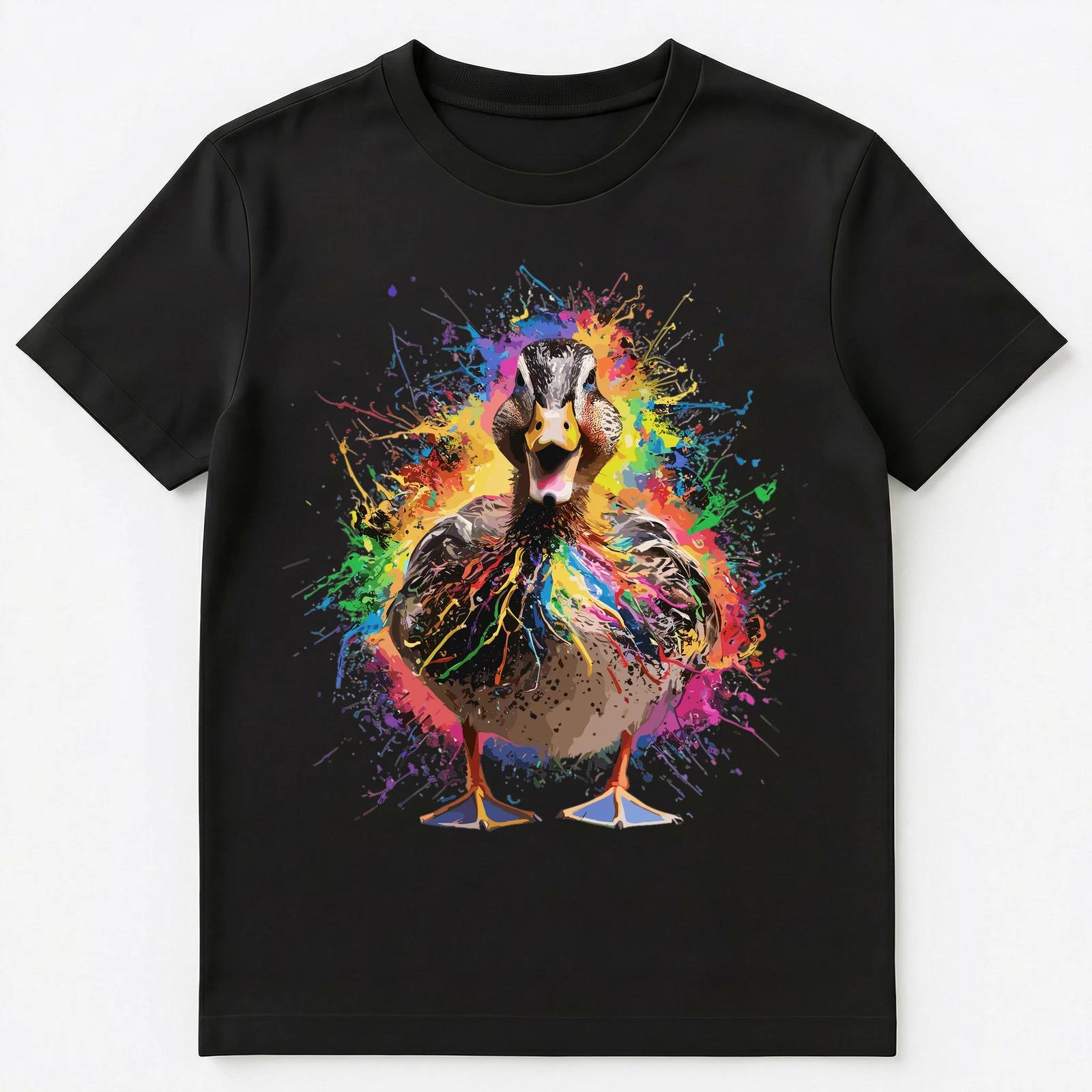 

Colorful Paint Splash Duck Art Graphic Unisex T-Shirt 4XL