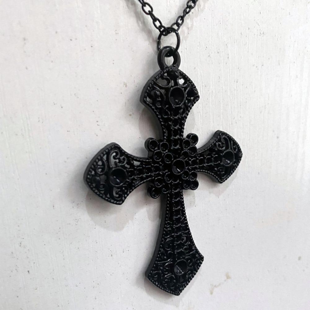 Gothic Victoria Darkness Geometric Hollowed-out Large Cross Pendant Necklace for Women Men Halloween Party Jewelry Accessories