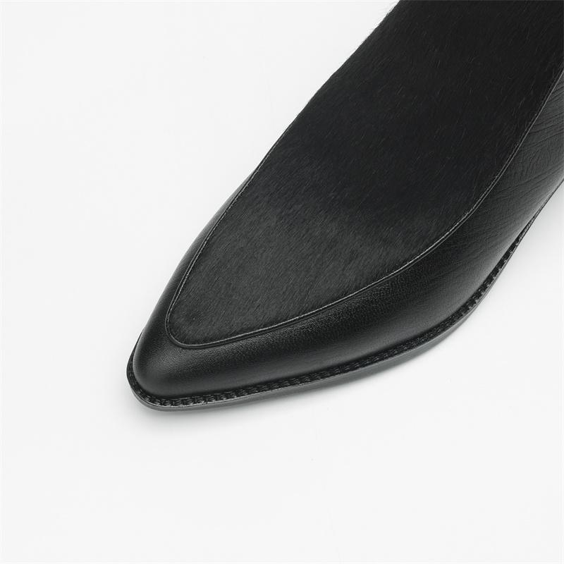 Fashion 2024 Autumn Horsehair Women Boots Pointed Toe Chunky Heel Shoes for Women Winter Short Boots Concise Women Boots Genuine Leather