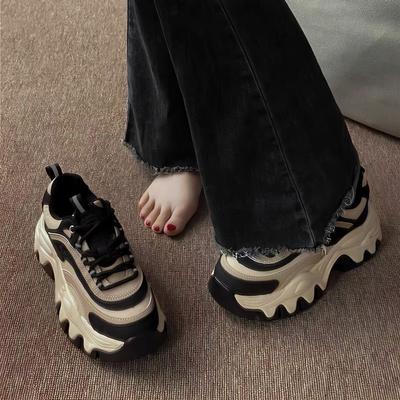 Herbst Hohe Qualität Klobige 5CM Damen Sneaker Schnürschuhe Vulkanisierte Schuhe 2025 Neu Damen Bequeme Leder Freizeitschuhe Zapatos
