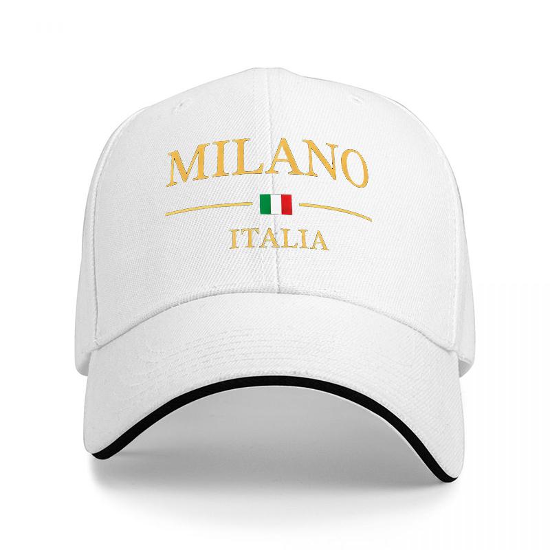 MILANO ITÁLIE VLAJKA VYŠITÁ BASEBALLOVÁ ČEPICE ČERNÁ ZLATÁ DESIGN KLASICKÝ STŘIH Unisex A Dámský STREETWEAR DOPLNĚK