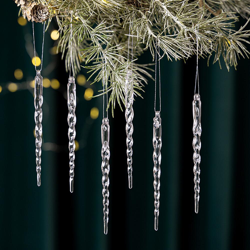 12Pcs Crystal-Clear Icicle Ornaments Icicles Pendant Set Christmas Tree Decoration With Cord For Xmas & Winter Party Decoration