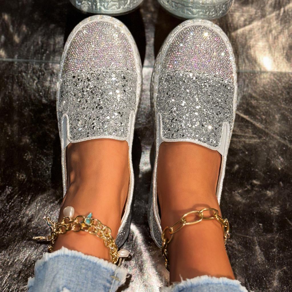 Fashion Aphixta 2025 New Bling Sequined Woman Shoes Flat With Slip On Silver Loafers Spring Woman Fashion Shoes Big Size 43