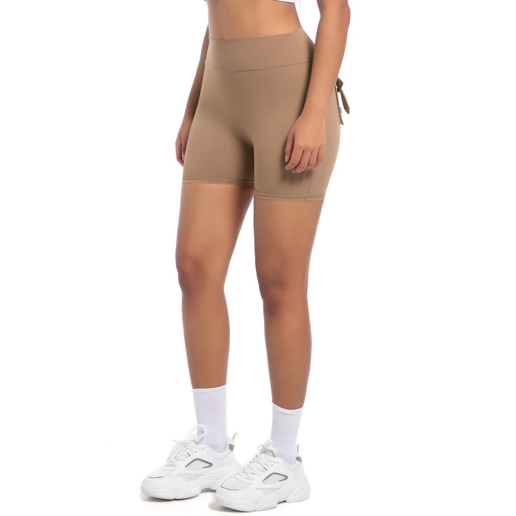 Workwear Pocket Tight Shorts Women's High Waist Elastic Hip Lifting Button Yoga Pants Speed Drying Running Fitness Pants