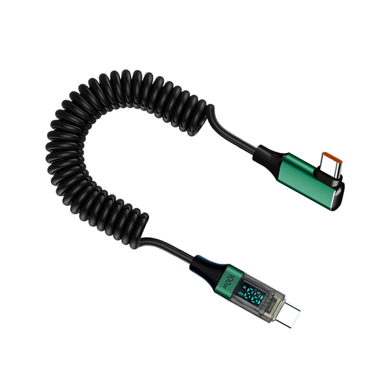 

USB Type C Пружинний кабель даних 90 градусів Elbow PD100W Кабель для швидкого заряджання з цифровим дисплеєм для ноутбуків Планшети Телефони зелений