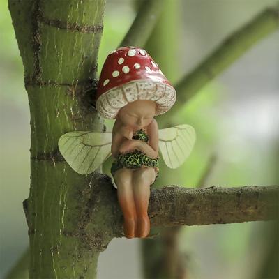 Mushroom Gnome Elf Ornaments Resin Forest Fairy Ornament Waterproof Miniature Fairy Figurine for Bedroom Backyard Balcony