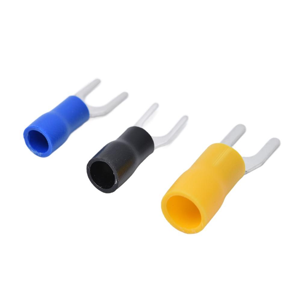 300PCS SV1.25-4+SV2-4+SV5.5-4 Insulated Fork Spade Terminals Black Blue Yellow Practical U Type Wire Connector