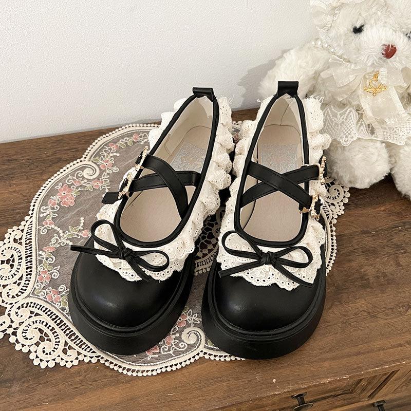 

Bow versatile with skirt Mary Jane single shoes 2025 spring new platform small leather shoes women s Lolita lace 35 чорний