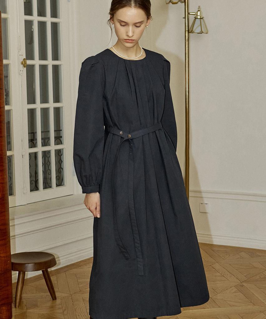 NONLOCAL Round Neck Easy Belt Dress - Navy