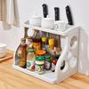 Floor-standing Two-tier Kitchen Knife & Chopsticks Storage Rack with Draining Shelf for Seasoning