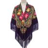 130*130Cm  National Square Scarves Women'S Luxury Peony Flower Print Fringed Shawl Handkerchief Cotton Head Wraps
