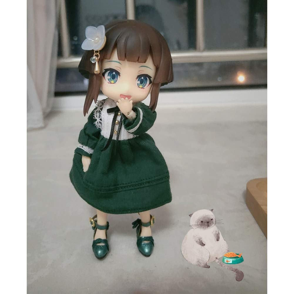HIGHAWK OB11 Western-style Obitsu 11 Clothes Ob11 BJD One-piece Dress Bow Color Toy Doll 11cm Cute Skirt Doll Retro Doll Costume (Green)