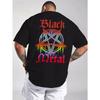 European Sizes Men's Summer Short Sleeve T-Shirt with Blark Metal Print - Breathable Round Neck Casual Tee, Blark Metal Lettering Design