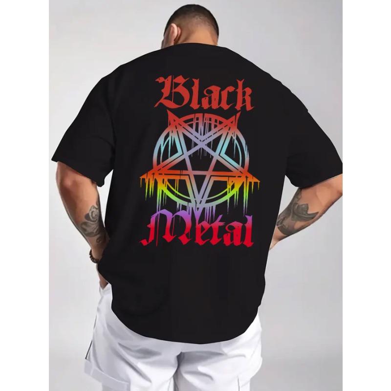 European Sizes Men's Summer Short Sleeve T-Shirt with Blark Metal Print - Breathable Round Neck Casual Tee, Blark Metal Lettering Design