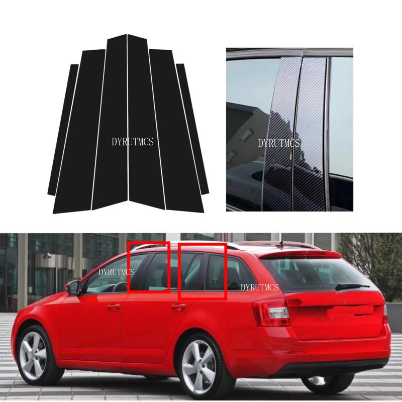 6pcs Glossy Black Window Door Deal B C Pillar Post Cover Sticker Fit For Fiat 500 2010 2011 2012 2013 2014- Carbon Fiber