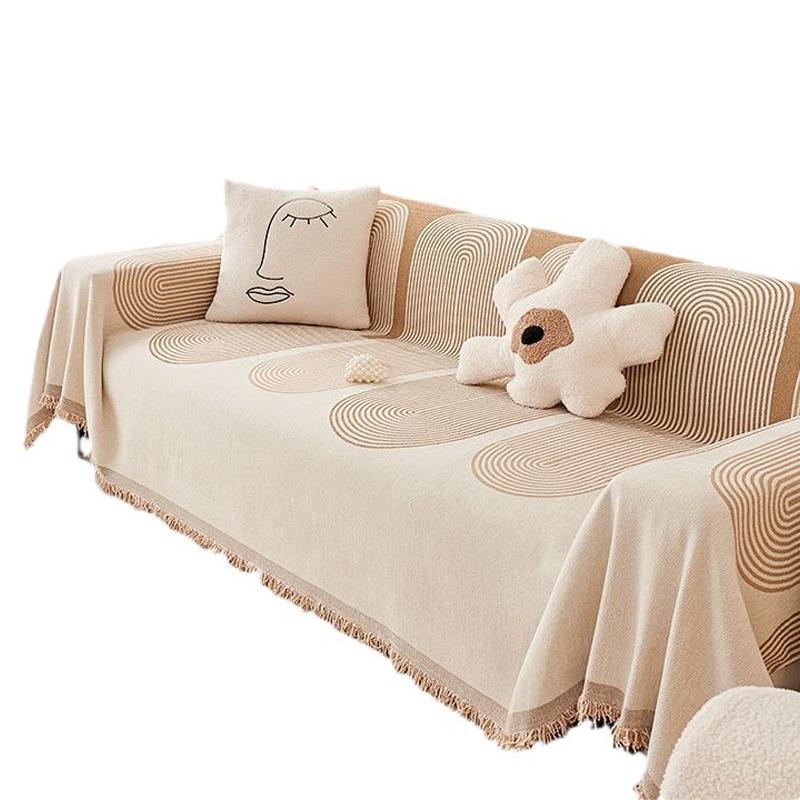 Geometric Pattern Jacquard Sofa Towel Chenille with Tassel Sofa Cover Blanket Couch Cover Universal for Living Room All Seasons