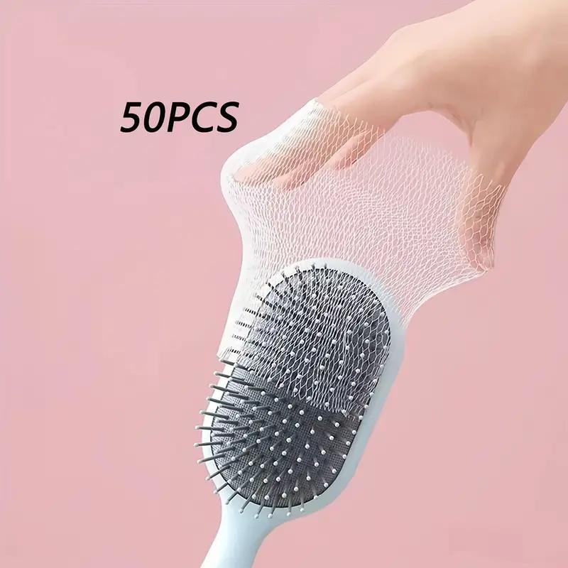 

50 шт. Многоразовые сетки для чистки расчесок для волос, Эластичная сетка для быстрой очистки круглых, цилиндрических и обычных расчесок. белый