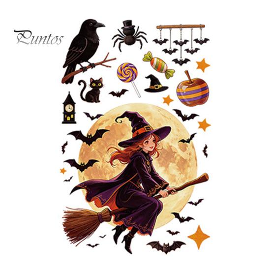 Home Window Ornaments Halloween Static Clings, Glass Stickers with Ghost Cat Bat Removable Holiday Decorations Patterns, Reusable Decals for