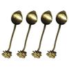 Elegant Leaf Pattern Dessert Spoons Set 4PCs Melal Metal Construction For Coffee Ice Cream Serving