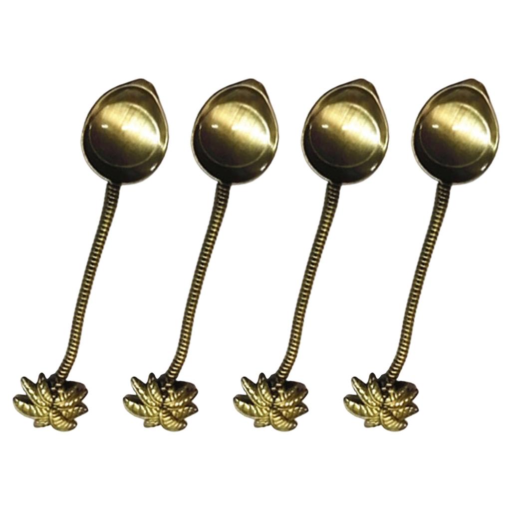 Elegant Leaf Pattern Dessert Spoons Set 4PCs Melal Metal Construction For Coffee Ice Cream Serving