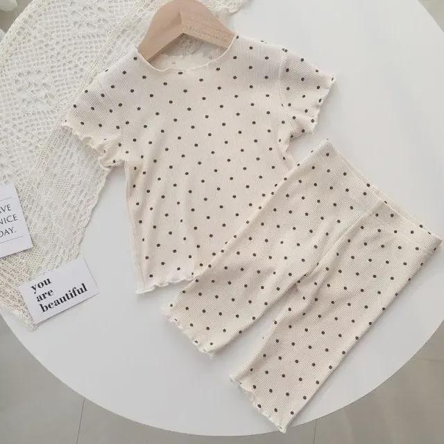Girl's Polka Dot Summer Pajamas - Stylish Two-Piece Home Wear for Children EMA