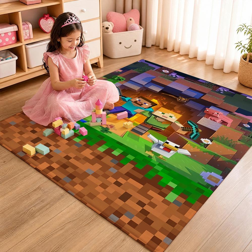 Minecraft Blocky Survival Adventure Printed Rug Durable Stainresistant Carpet For Bedroom Study Home Decor Holiday Gift