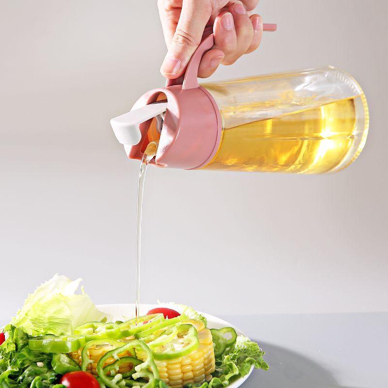 Leak-Proof Auto Open-Close Glass Oil Pot for Kitchen - Small/Large Sizes for Oil, Soy Sauce, Vinegar & Seasonings