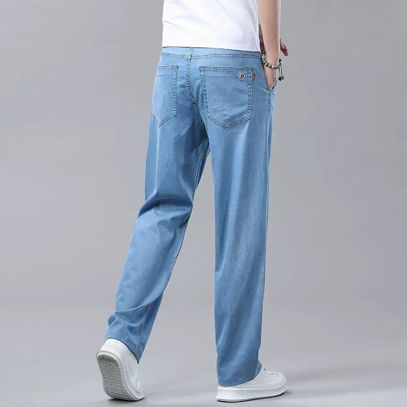 

Мужские летние свободные тонкие прямые джинсы, мягко драпирующиеся, деловые повседневные брюки из ледяного шелка 29