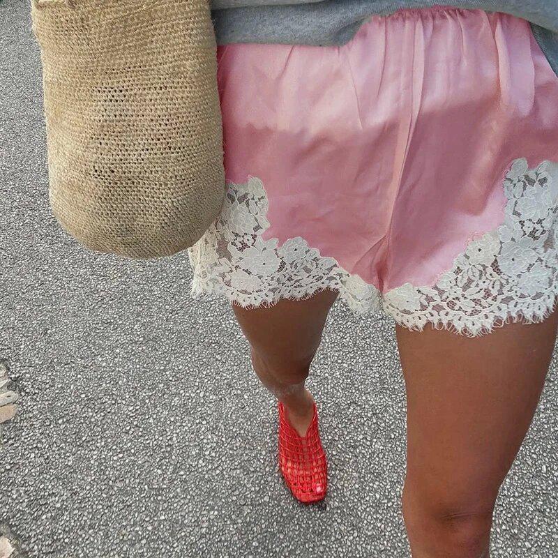 Spring & Autumn Women's Fashion Wide-Leg Shorts with Lace Trim