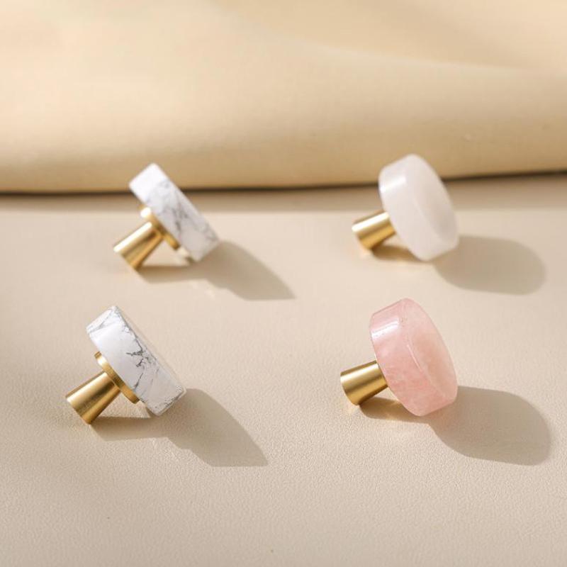 Natural Stone Brass Knob Circular Furniture Wine Cabinet Drawer Door Handle Nordic Style White Single Hole Small Handle