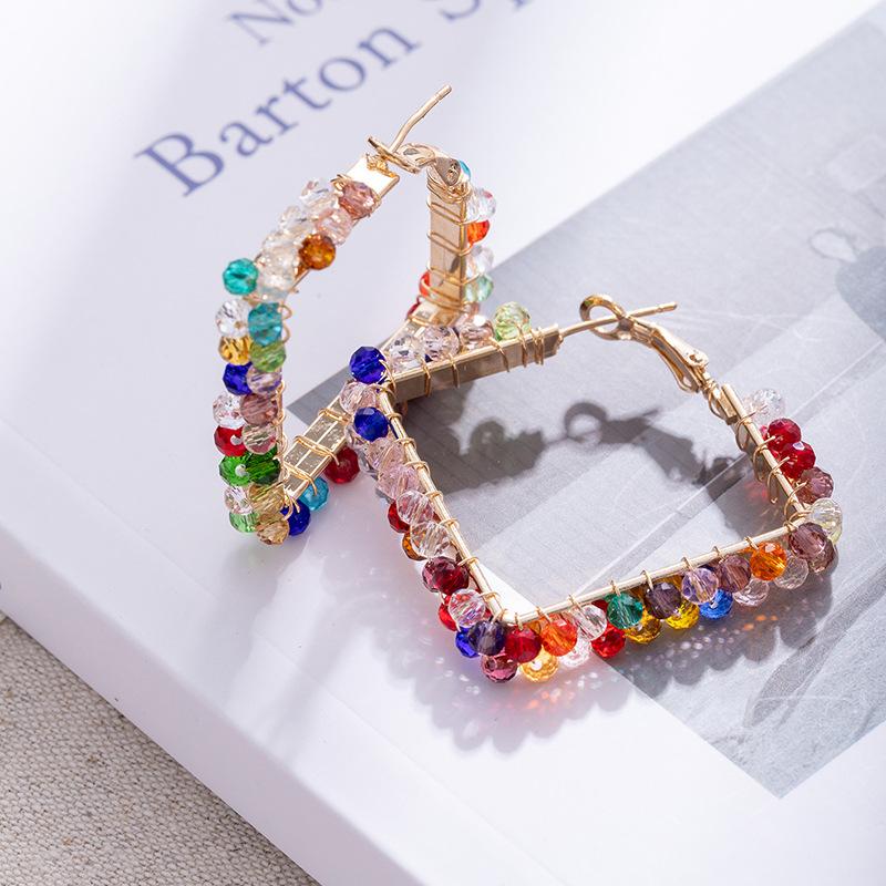 Earrings Niche Design Sense High-End Earrings Square Color Crystal Winding Earrings Fashion Ear Jewelry