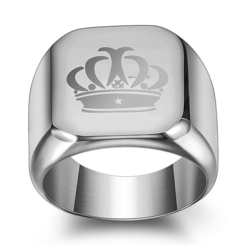18MM Square Crown Stainless Steel Laser Engraved Couple Rings Size 11