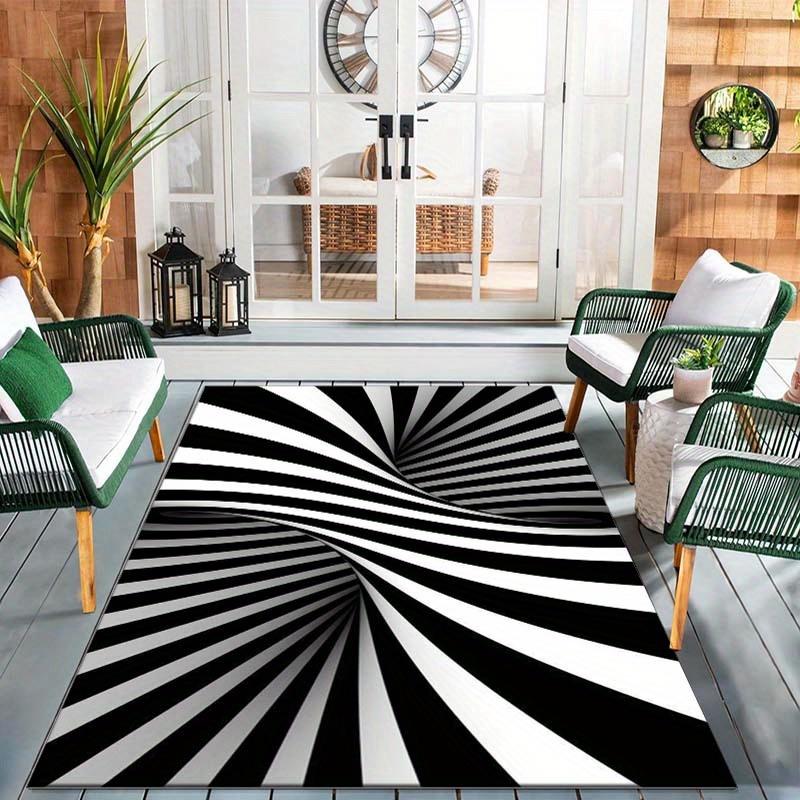 1 Stück Moderner Abstrakter Schwarz-Weiß Kristall Samt Teppich, Polyester, Weich, Waschbar, Großer Flächenteppich mit Visuellem Themen-Desi