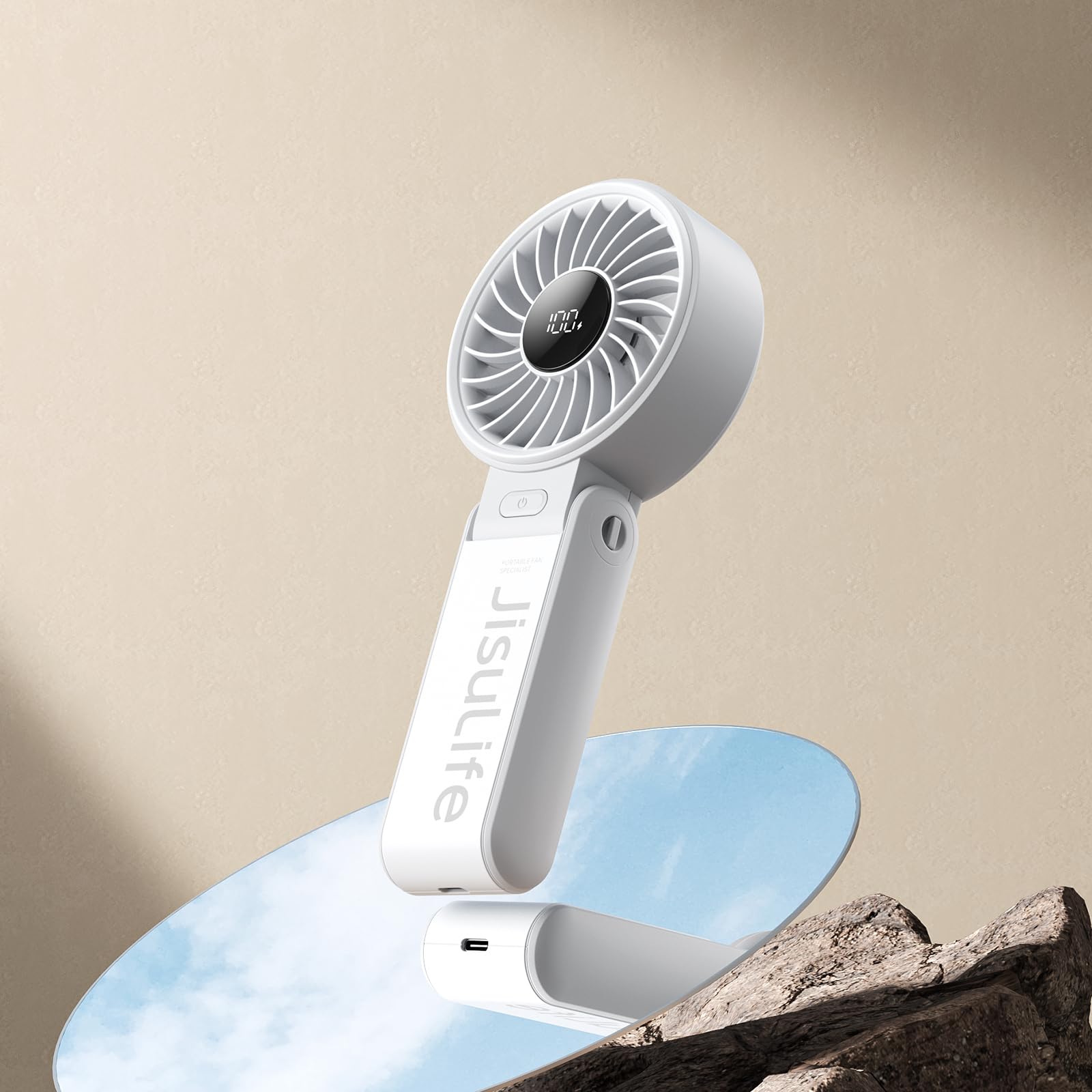 

JISULIFE Handheld Fan with LED Battery Level 3600mAh Large Up to 13 Hours of 5 Speed Rechargeable Suitable for Tabletop Heatstroke Heat Suitable for сірий колір