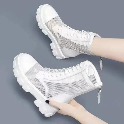 Sommer-Ankle Boots Damen Klobige Ausgeschnittene Schuhe Marke Damen Runde Spitze Schnürung Damen Mode Plateau