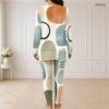 Women Plus Size Printed Half Zip Long Sleeve Longline Top Fitted Pants Two Piece Set