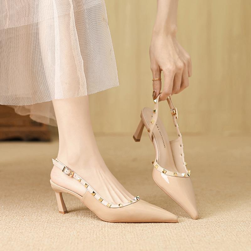 Pantofi cu toc înalt cu ținte la modă, de damă, de primăvară și vară, noi, cu toc subțire, cu vârf ascuțit, cu barete, sandale goale, cu cataramă simplă, sandale de damă