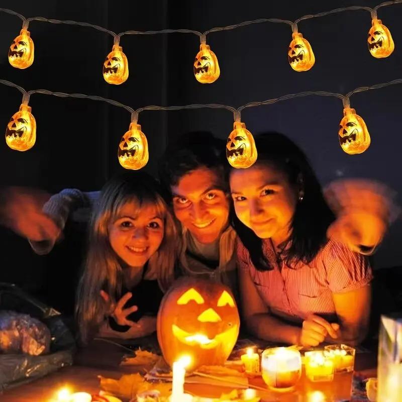 Halloween 20/40/80LED String Lights USB+Battery-Powered Spooky Pumpkin Lanterns Fairy Lights Outdoor Home Party Decorations