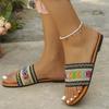 Fashion Bohemian Style Low Heel Slippers for Women Ethnic Mixed Color Open Toe Slides Ladies 2025 Soft Bottom Summer Slippers Mujer