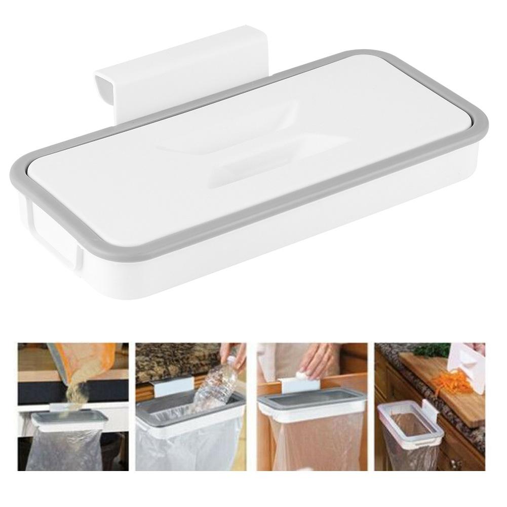 Hanging Trash Bag Rack Garbage Waste Holder with Lid for Kitchen Closet Cupboard Accessory