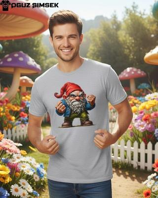 T-shirt Unisex Grafica Gnomo da Giardino Arrabbiato e Feroce - Divertente Maglietta Novità