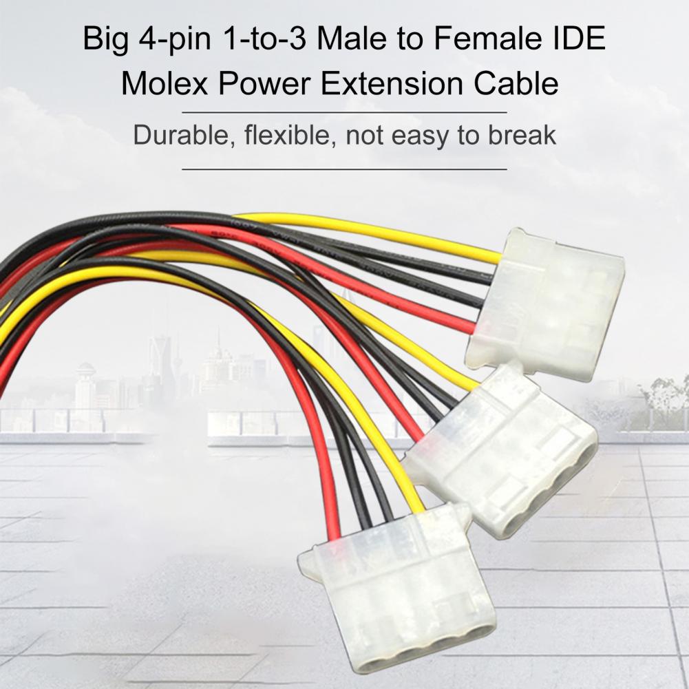 20cm Power Supply Adapter Cable Big 4-pin 1-to-3 Male to Female IDE Molex Power Extension Cable Adapter Cord 4pin