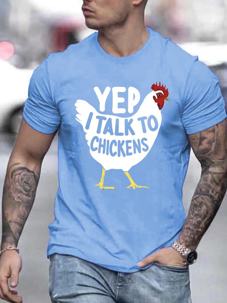 Unisex O Neck Tee Funny Chicken Text Graphic Print Cotton Short Sleeve Loose Summer Street Breathable Daily Casual Basic Wear Top