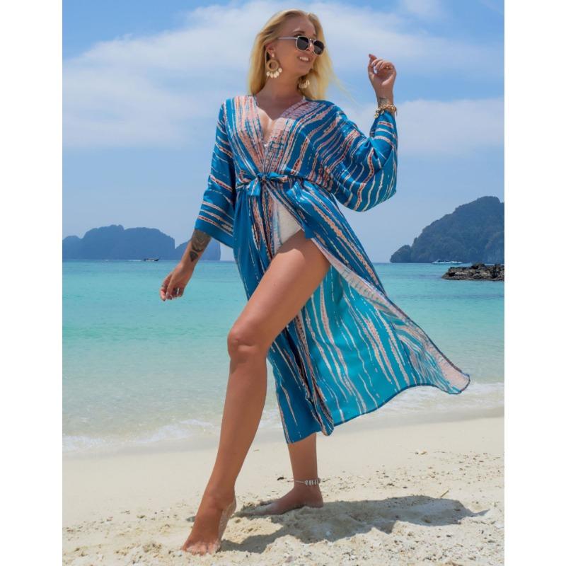 Women's Fashion Spring Fall Colour Block Print Long Sleeve V-Neck Loose  Waistline Casual Dresses Buy cheaply on Joom