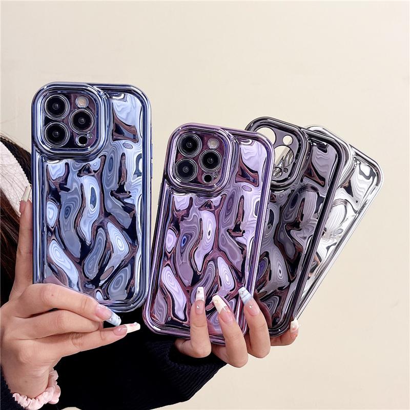 For iPhone 15 Pro Max Luxury 3D Meteorite Texture Plating Frame Phone Case For iPhone 11 12 13 14 16 Plus Soft Protective Cover