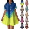 Women Loose Fit Casual Shirt Dress with Button Front and Stand Collar Short Sleeve Striped Design for Everyday Wear