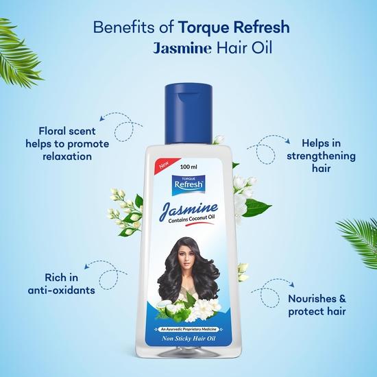 Torque's Refresh Jasmin-Kokosnuss-Haaröl - 100 ml | Für starkes, langes und glänzendes Haar | Nährt die Kopfhaut - 4er-Pack
